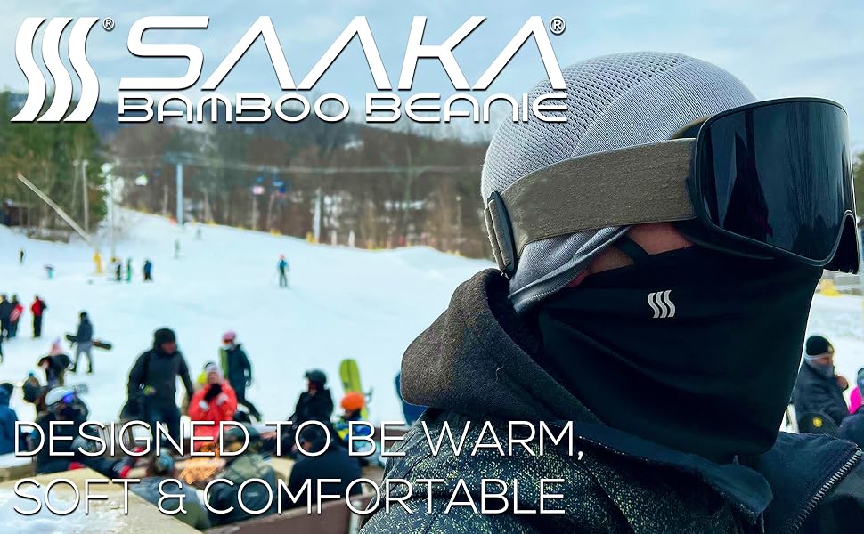 SAAKA Bamboo Beanie Cap for running, skiing, snowboarding, hiking, and all winter activities