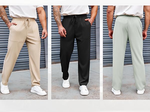 Mens Casual Pants Drawstring Elastic Waist Straight Fit Lightweight Jogger Pants 