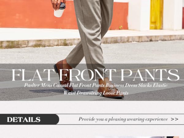  PASLTER Mens Casual Flat Front Pants Business Dress Slacks Elastic Waist Drawstring Loose Pants