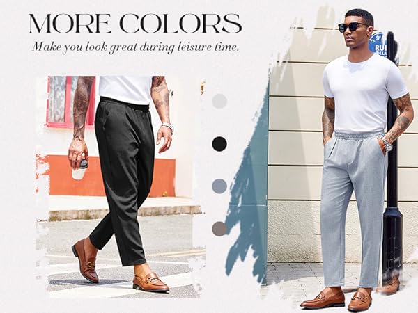  PASLTER Mens Casual Flat Front Pants Business Dress Slacks Elastic Waist Drawstring Loose Pants