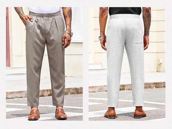  PASLTER Mens Casual Flat Front Pants Business Dress Slacks Elastic Waist Drawstring Loose Pants