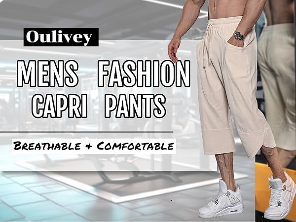 Men''s Summer Linen Capri Pants 