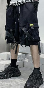 Black Gothic Cargo Tactical Shorts Joggers Cyberpunk Hip Hop Overalls for Men 