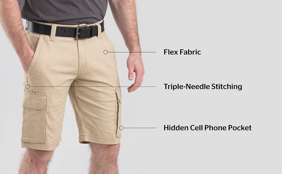 flex fabric, hidden cell phone pocket.