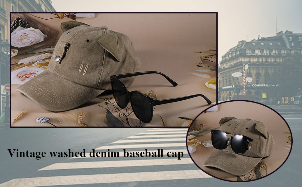 Vintage washed denim baseball cap