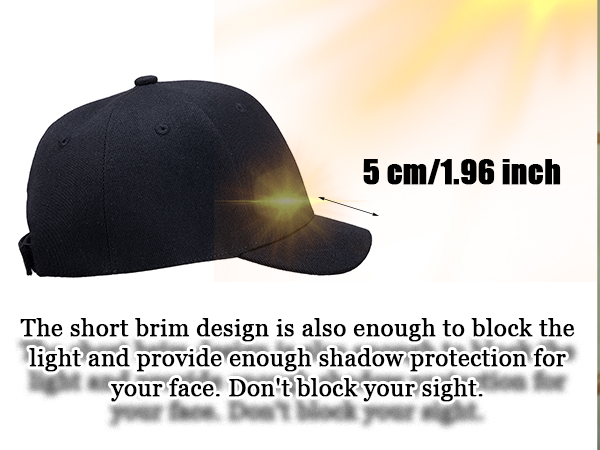 Short Brim Baseball Cap Low Profile Casual Flat Brimmed Lightweight Hats