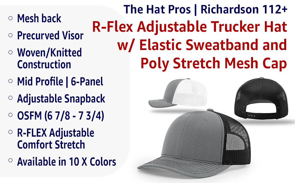 R-Flex Adjustable Trucker Hat | Elastic Sweatband Poly Stretch Mesh Cap 