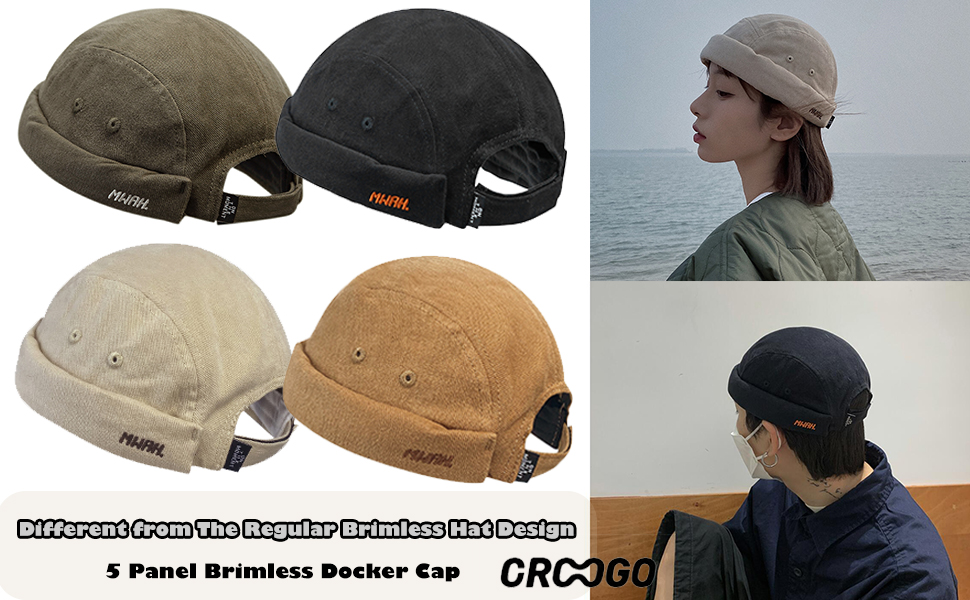 Brimless 5 Panel Hat Unisex Docker Cap Rolled Cuff Harbour Hat Visor-Less Cap Corduroy Beanie Hat