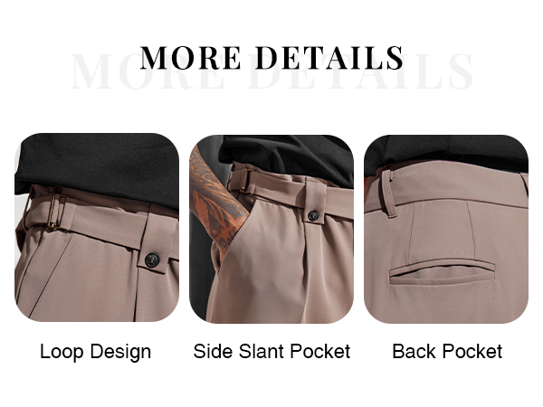 Runcati Mens Dress Pants Pleat Front Slim Fit Chino Business Pants Tapered Cotton Suit Pants