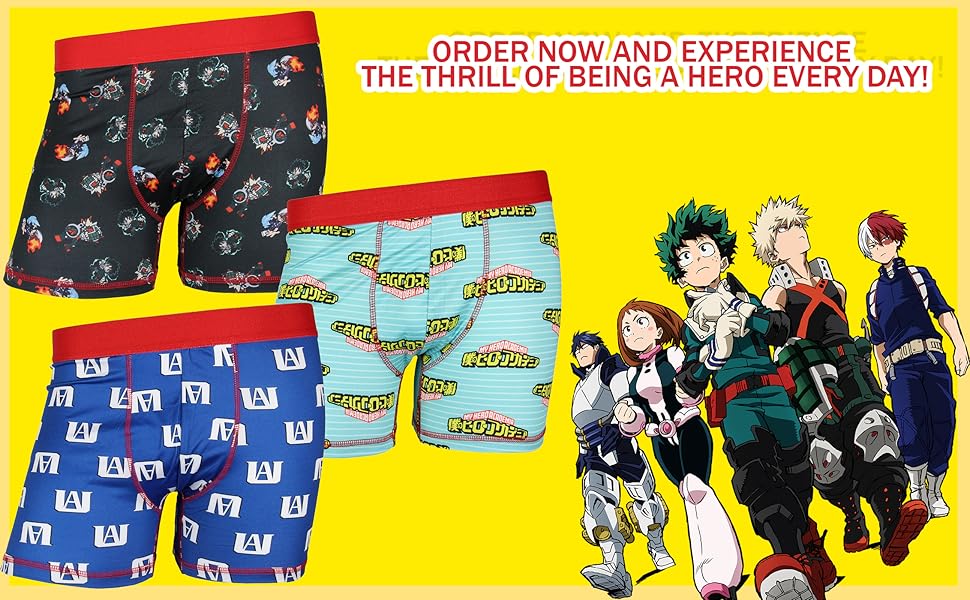 My Hero Academia Men''s Anime Cartoon Boxer Brief 3-Pack Underwear Set Boxer Short