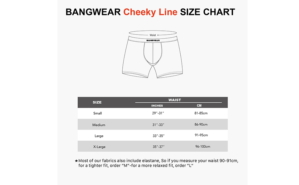 Bangwear Size Charts