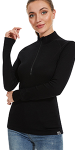 Merino wool half zip base layer