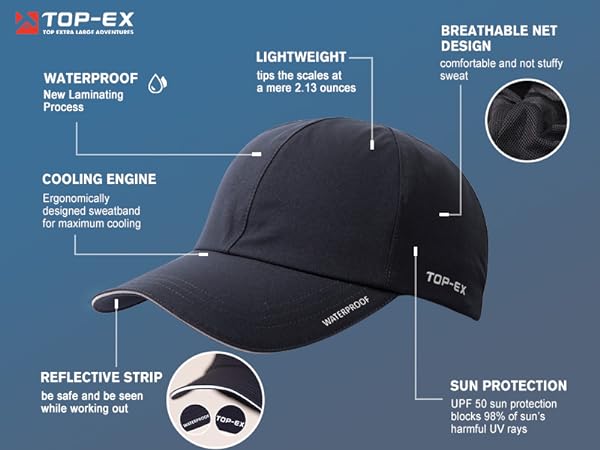 Oversize XL XXL Men''s Waterproof Baseball Cap Running Cooling Hat for Extra Large Big Heads