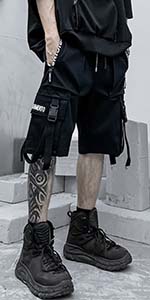 Techwear Pants Mens Cargo Shorts Gothic Shorts with Elastic Cyberpunk Pants