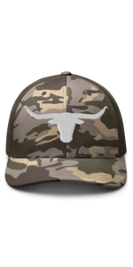 Camo Longhorn White Embroidery