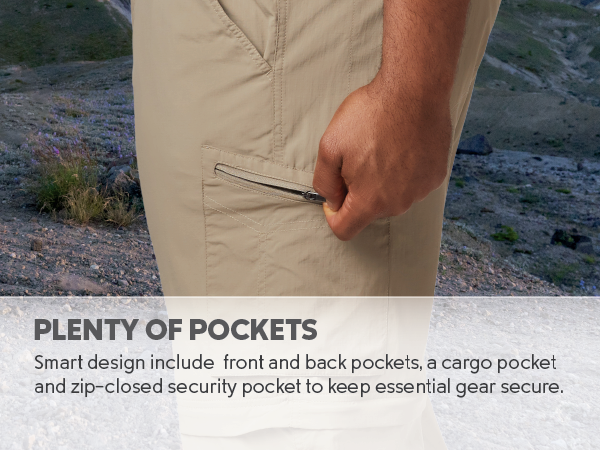 Pants with cargo pockets and zippered pockets