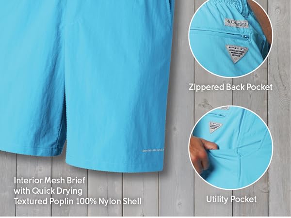 Surf shorts with zippered pockets