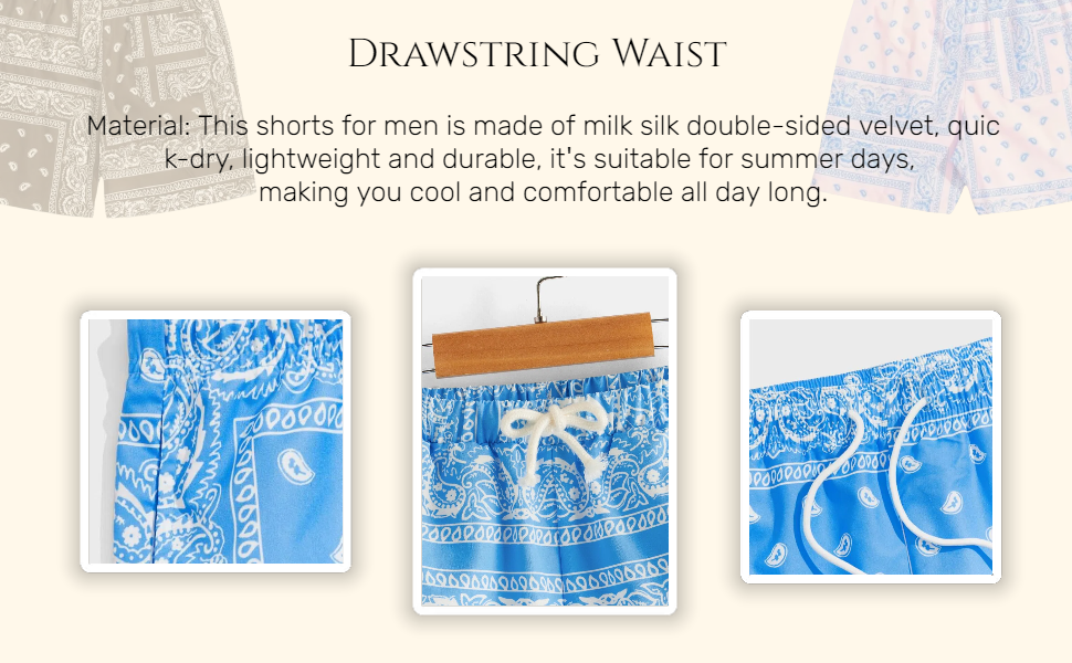 mens graphic paisley cool light blue cooling beach drawstring shorts for men graphic shorts