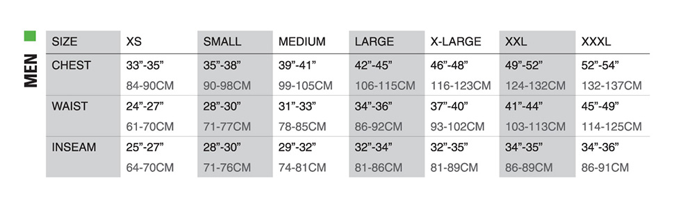 mens size chart