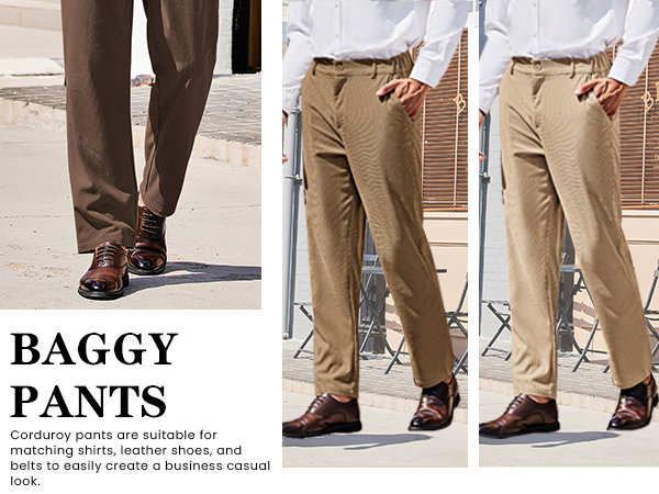 COOFANDY Wide Wale Corduroy Flat Front Pants