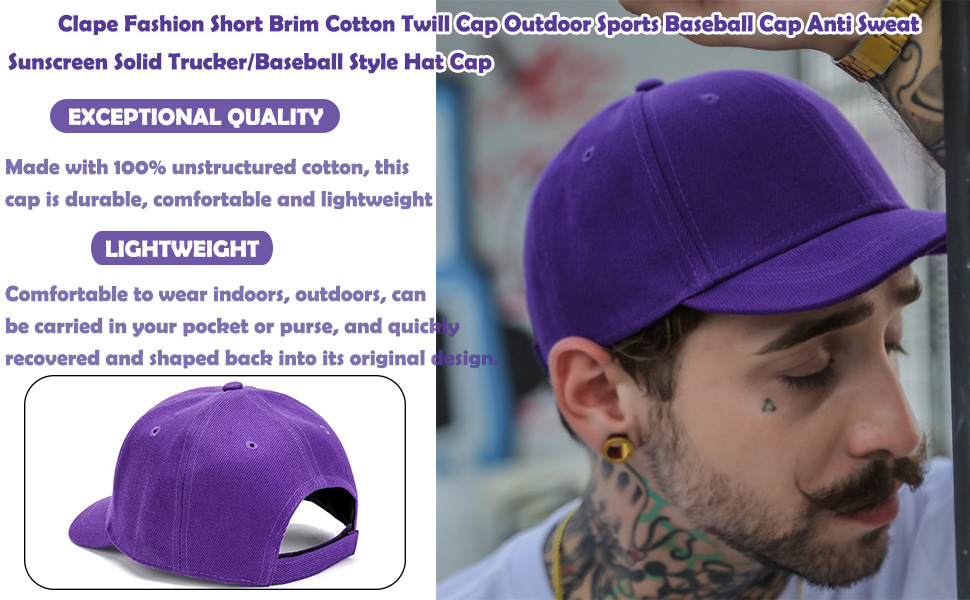  Cotton Trucker Hat Short Brim Mens Hat Dad Hats Soft Baseball Cap Flat Snapback Hats for Daily