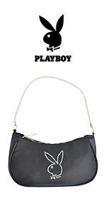 Concept One Playboy Shoulder Bag, Women''s Purse Handbag with Rhinestone Carry Strap and Bunny Logo