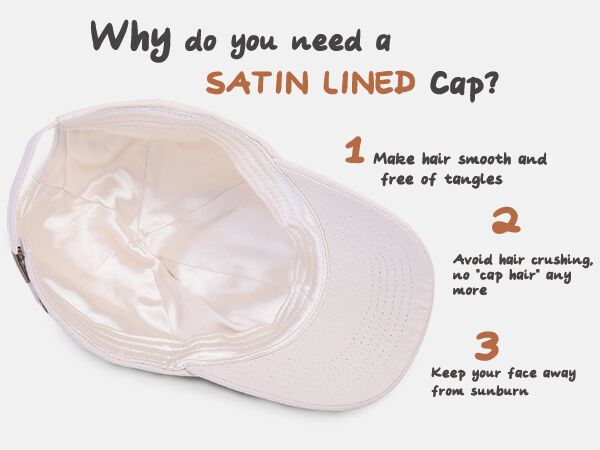 Satin Lined Baseball Hats Satin Lining Curl Caps to Protect Natural Hair