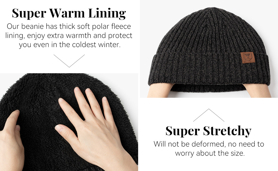 winter warm beanie hat with polar fleece lining for men and women