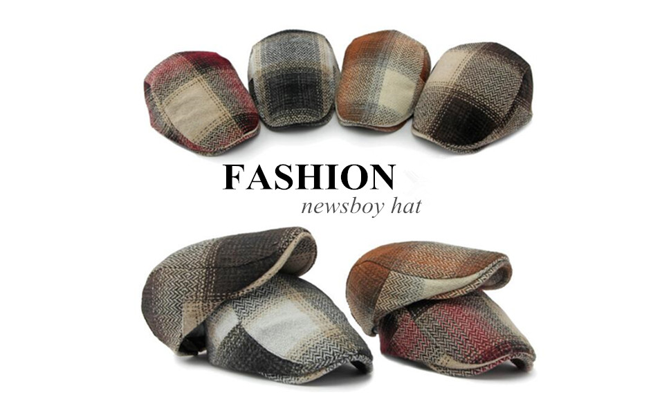 Adjustable Newsboy Cap for Men Wool Blend Tweed Ivy Gatsby Flat Cap Cabbie Beret Hat