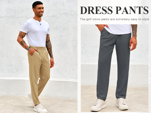 Runcati Mens Slim Fit Dress Pants Business Casual Golf Chino Pant Stretch Pleated Slacks