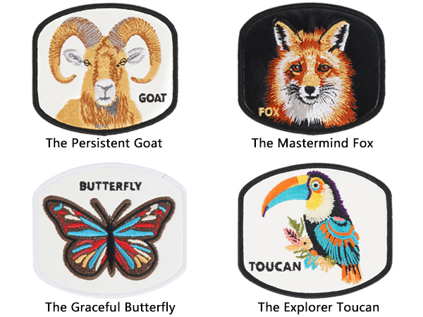 ANIMALS patches for your choice, like goat, fox, butterfly, toucan, tiger, lion, rooster, butch, cow