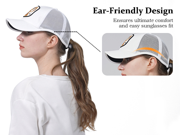 Soft trucker baseball hat with ear-friendly design, make you feel comfor and easy sunglasses fit.