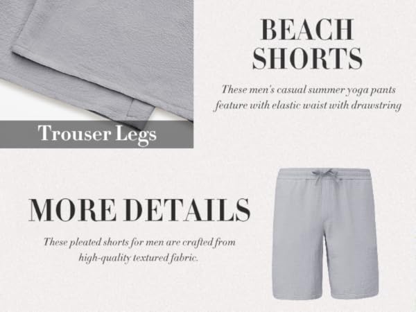 PASLTER Mens Casual Shorts Elastic Waist Drawstring Lightweight Summer Beach Textured Shorts