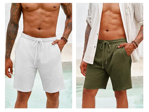 PASLTER Mens Casual Shorts Elastic Waist Drawstring Lightweight Summer Beach Textured Shorts