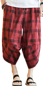 Mens Harem Capri Pants Casual Baggy Loose Plaid Shorts