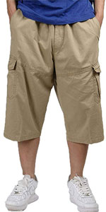 Casual Relaxed Fit Capris Elastic Waist Long Cargo Shorts