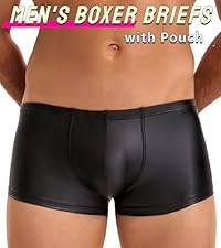 mens sexy boxer briefs low rise underwear with pouch black faux leather shorts