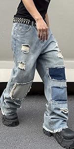 Mens Patchwork Baggy Jeans