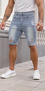 Mens Skinny Ripped Jean Shorts