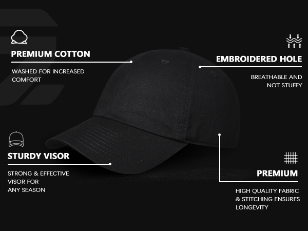 Mens dad hat is made of premium cotton, have sturdy visor, embroidered hole