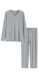 latuza men bamboo viscose long sleeves crew neck cool pajama pants set comfort basic