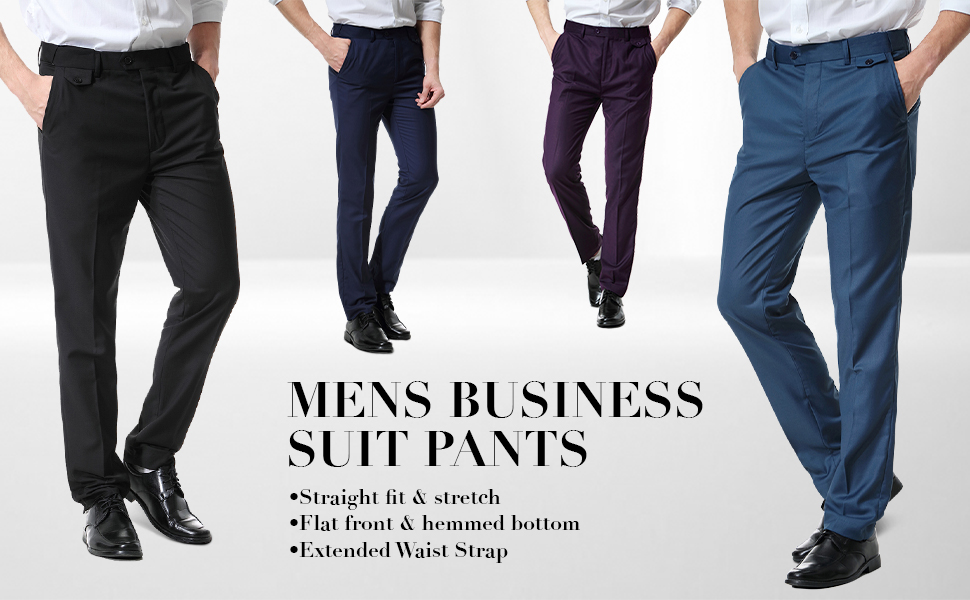 Mens Classic Slim Fit Fit Stretch Flat Front Slacks Dress Pants