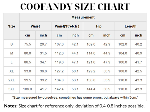 COOFANDY Mens Linen Pants Size Chart