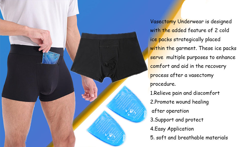 Vasectomy Underwear, with 2 Cold Ice Packs Reusable for Testicular Support and Pain Relief