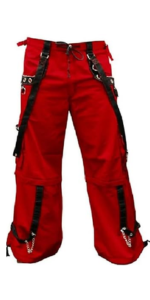 Gothic Men''s Gothic Red Trouser Red Threads Black Straps Punk Rock Metal Chain Cyber USA