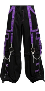 Men''s Pant Black Purple Punk Baggy Pant W Chrome Rings Chain USA