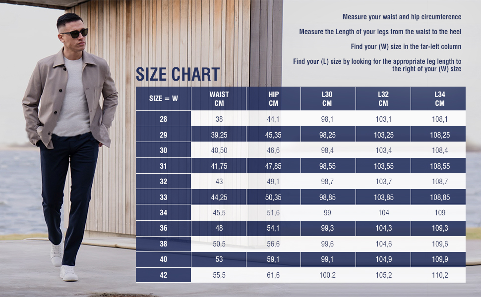 stretchy mens pants size chart