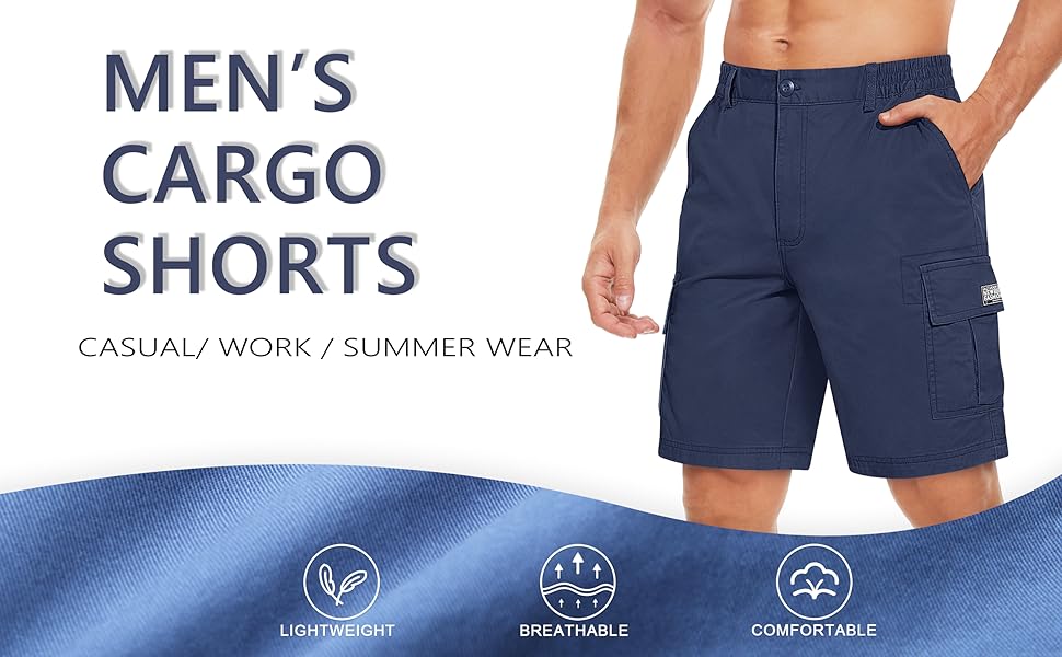 TACVASEN Men''s Cotton Flat Shorts Classic-Fit Golf Shorts Casual Cargo Shorts with multi Pockets