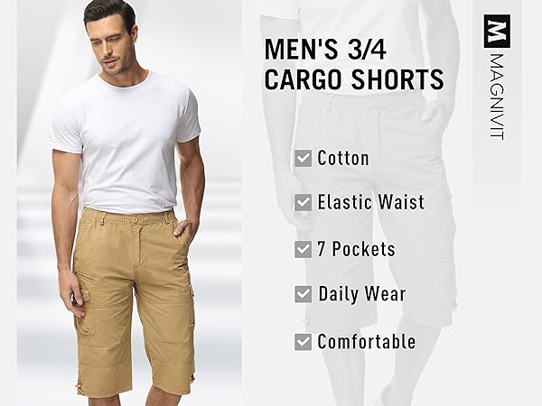 MAGNIVIT Men''s Long Cargo Shorts