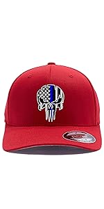 Thin Line Distressed Skull American Flag Flex hat